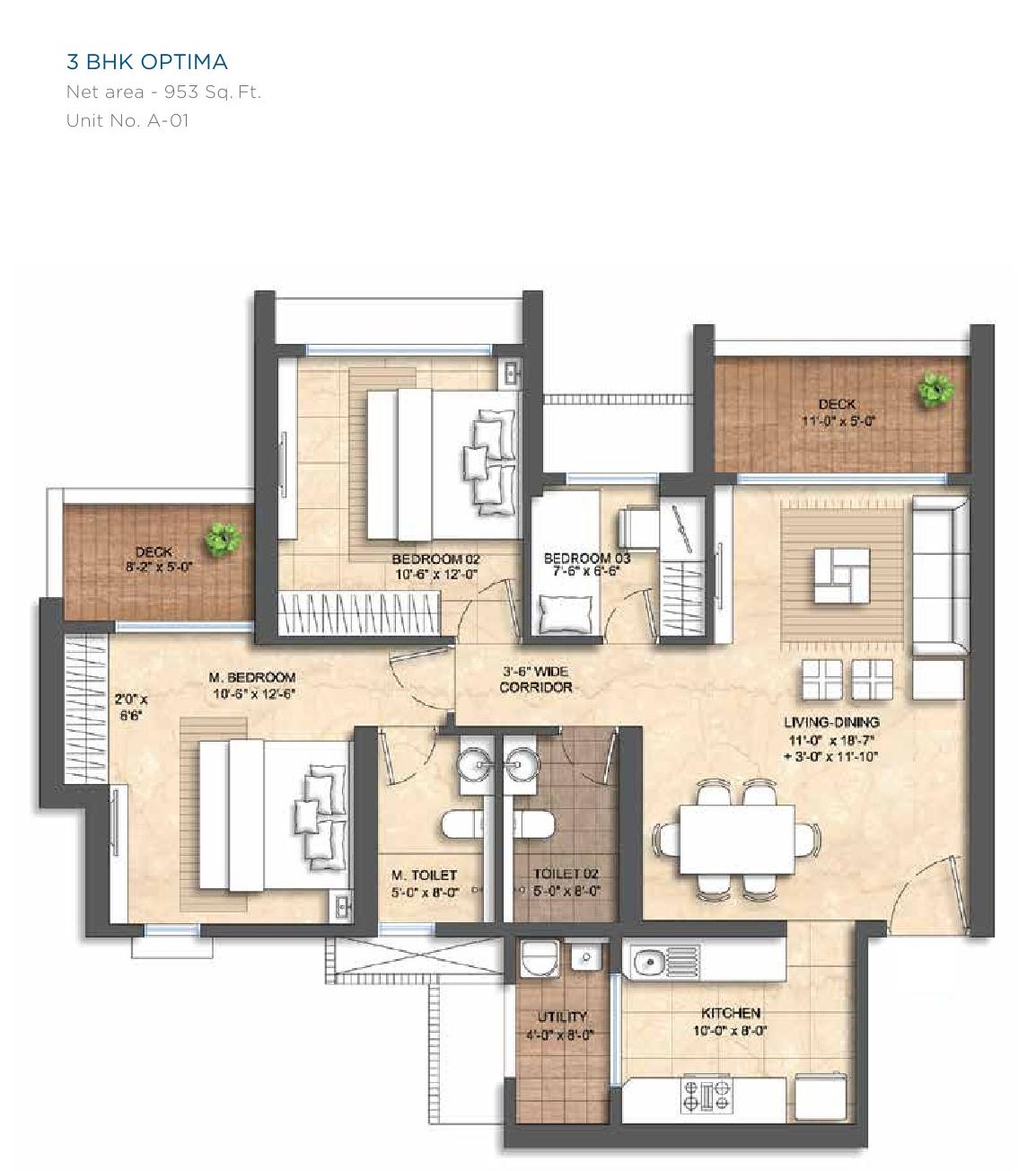 3 BHK Floor Plan